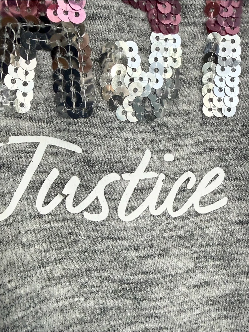 Justice Gray Zip Hoodie with Pink and Silver Sequin 'GYMNAST' Size 7